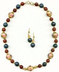 red white and blue in blue aventurine, carnelian and Venetian glass beads